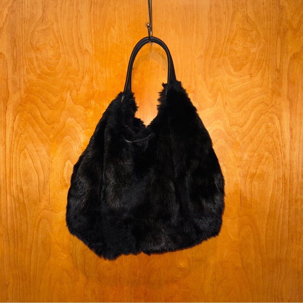 Adrienne Vittadini Black Faux Fur Hobo Bag